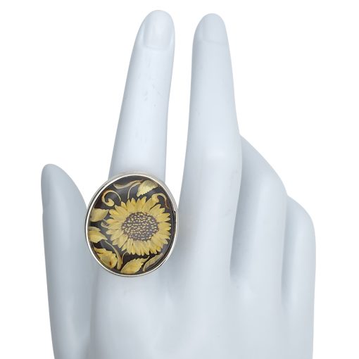 Sunflower Amber Cameo Adjustable Ring - Image 4