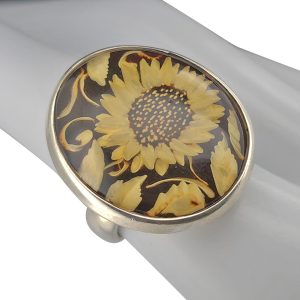 Sunflower Amber Cameo Adjustable Ring