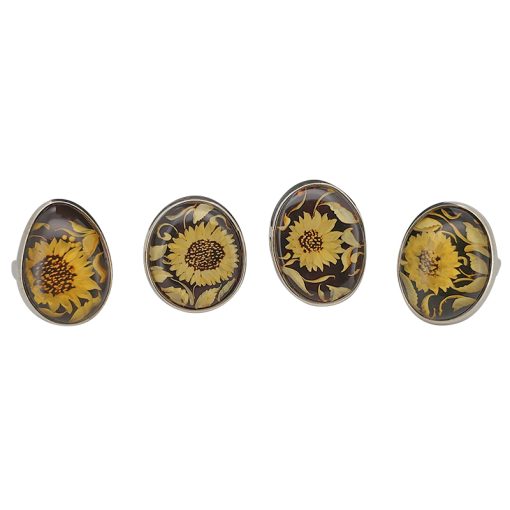 Sunflower Amber Cameo Adjustable Ring