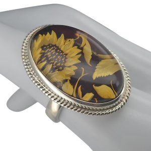 Sunflower Amber Cameo Adjustable Ring