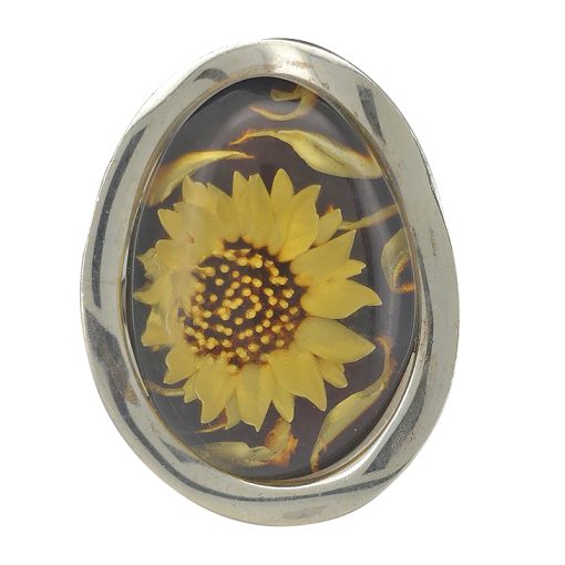 Sunflower Cameo Amber Adjustable Ring - Image 2