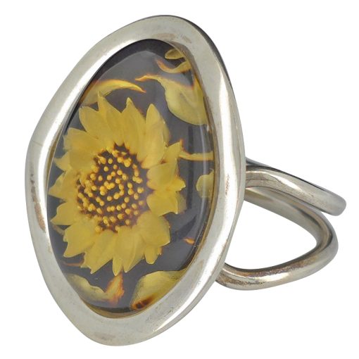 Sunflower Cameo Amber Adjustable Ring - Image 4