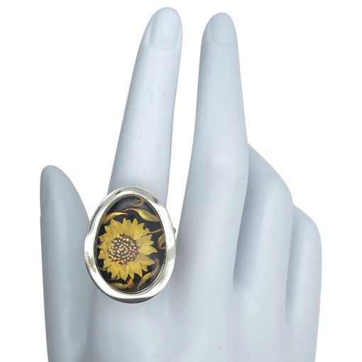 Sunflower Cameo Amber Adjustable Ring - Image 5
