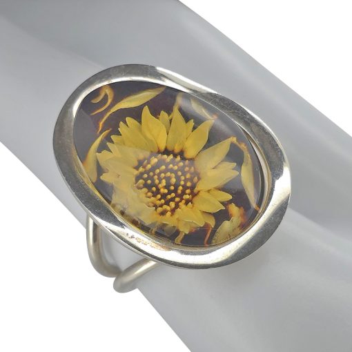 Sunflower Cameo Amber Adjustable Ring