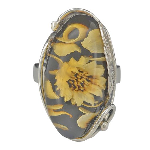 Sunflower Amber Cameo Adjustable Ring - Image 2