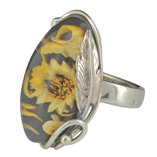 Sunflower Amber Cameo Adjustable Ring - Image 3