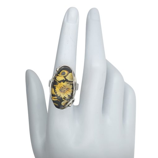 Sunflower Amber Cameo Adjustable Ring - Image 4