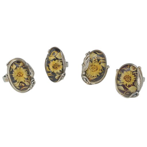 Sunflower Amber Cameo Adjustable Ring