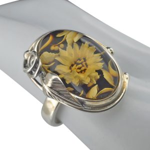 Sunflower Amber Cameo Adjustable Ring