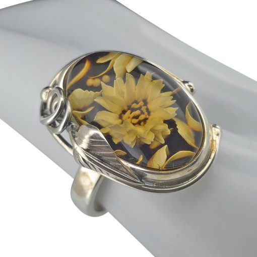 Sunflower Amber Cameo Adjustable Ring