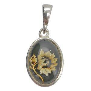 Cameo Amber Sterling Silver Sunflower Pendant