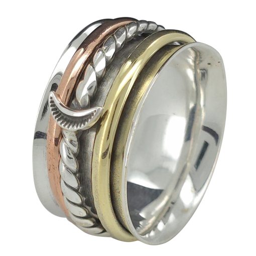 Silver, Brass And Copper Spinner Moon Anxiety Ring - Image 3