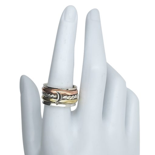 Silver, Brass And Copper Spinner Moon Anxiety Ring - Image 4