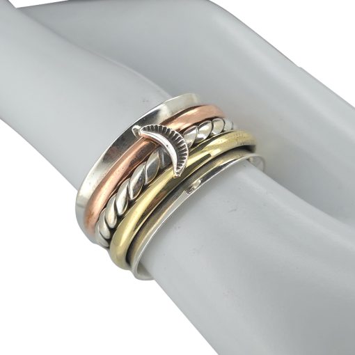 Silver, Brass And Copper Spinner Moon Anxiety Ring - Image 2