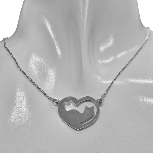 Sterling Silver Cat in Heart Necklace