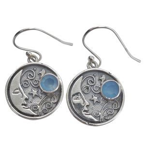 Blue Chalcedony Sterling Silver "Moon" Earrings