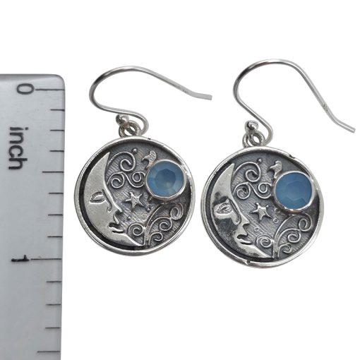 Blue Chalcedony Sterling Silver Moon Earrings - Image 3
