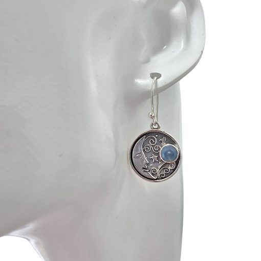 Blue Chalcedony Sterling Silver Moon Earrings - Image 2