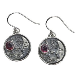 Garnet Sterling Silver “Moon” Dangle Earrings