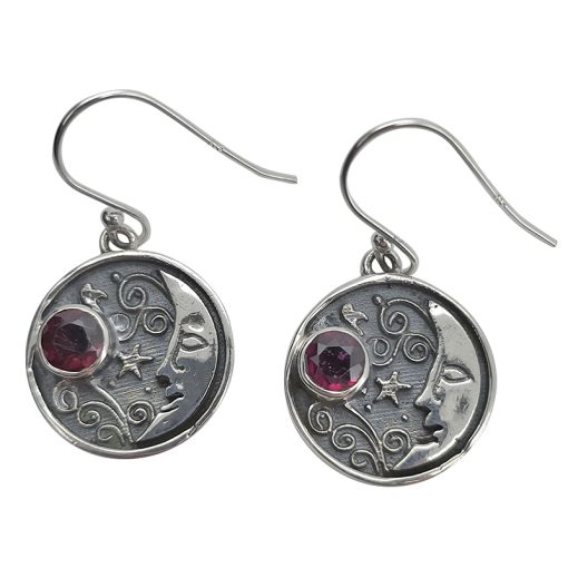 Garnet Sterling Silver “Moon” Dangle Earrings