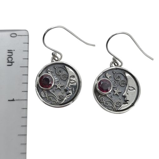Garnet Sterling Silver “Moon” Dangle Earrings - Image 3