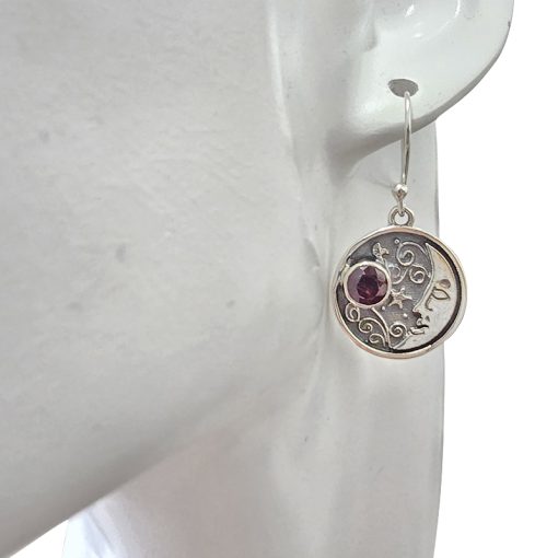 Garnet Sterling Silver “Moon” Dangle Earrings - Image 2
