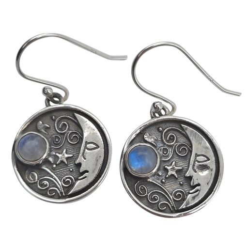Moonstone Sterling Silver "Moon" Dangle Earrings