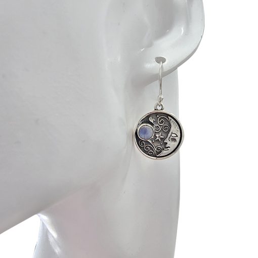 Moonstone Sterling Silver Moon Dangle Earrings - Image 2
