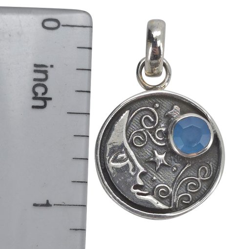 Faceted Blue Chalcedony Moon Pendant - Image 3
