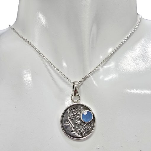 Faceted Blue Chalcedony Moon Pendant - Image 2