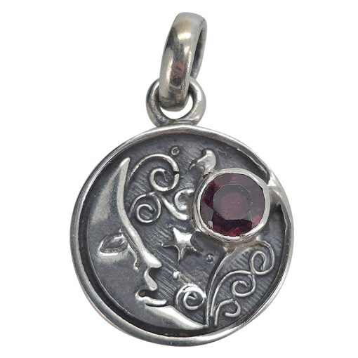 Garnet Sterling Silver “Moon” Pendant