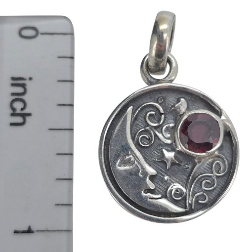 Garnet Sterling Silver Moon Pendant - Image 3