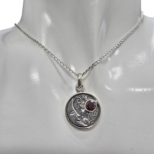 Garnet Sterling Silver Moon Pendant - Image 2