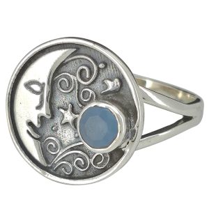Faceted Blue Chalcedony Silver "Moon" Ring