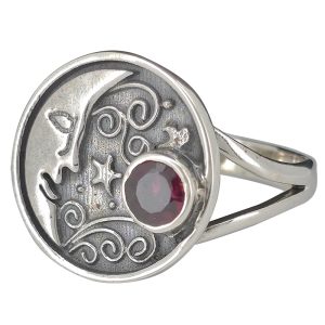 Faceted Garnet Sterling Silver “Moon” Ring