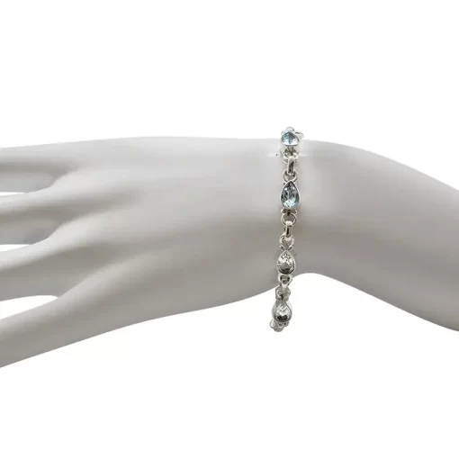 Blue Topaz Stones Sterling Silver Link Bracelet