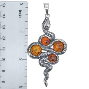 Cognac Amber Oxidized Sterling Silver Snake Pendant