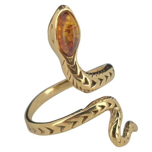 Cognac Amber Gold Plated Silver Snake Adjustable Ring - Image 4