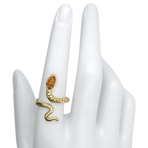 Cognac Amber Gold Plated Silver Snake Adjustable Ring - Image 3