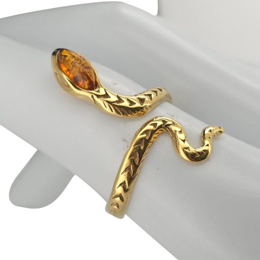 Cognac Amber Gold Plated Silver Snake Adjustable Ring - Image 2