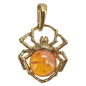Amber Gold Plated Silver Spider Pendant