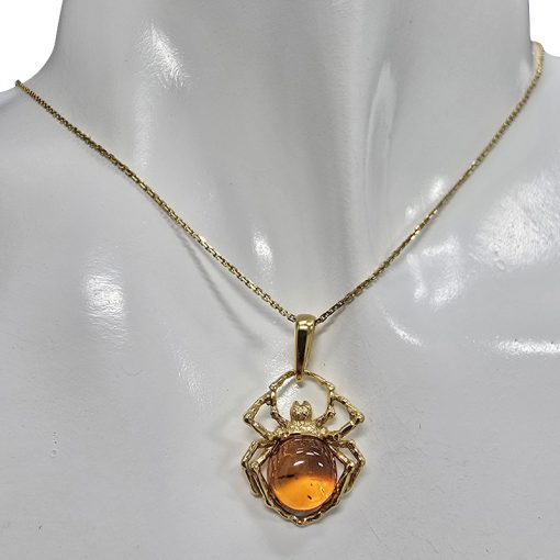 Amber Gold Plated Silver Spider Pendant - Image 2