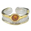 Cognac Amber Gold Plated Silver Adjustable Ring