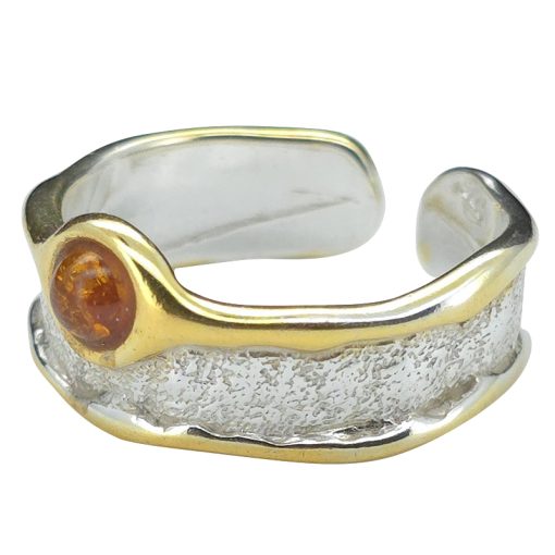 Cognac Amber Gold Plated Silver Adjustable Ring