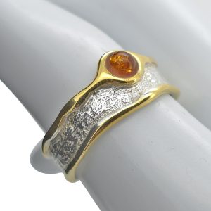 Alternative view of Cognac Amber Gold Plated Silver Adjustable Ring