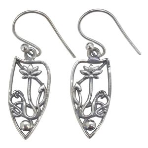Sterling Silver Flower Design Earrings On Hooks