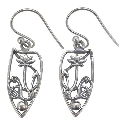 Sterling Silver Flower Design Earrings On Hooks