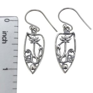 Sterling Silver Flower Design Earrings On Hooks