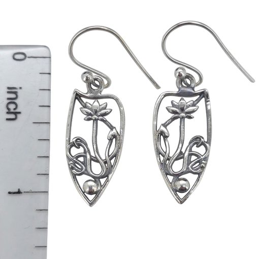 Sterling Silver Flower Design Earrings On Hooks