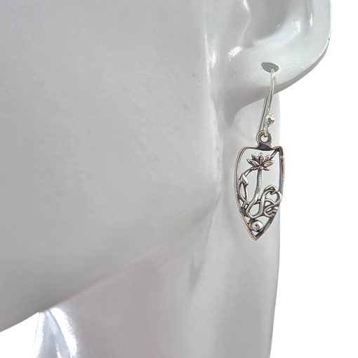 Sterling Silver Flower Design Earrings On Hooks - Image 2